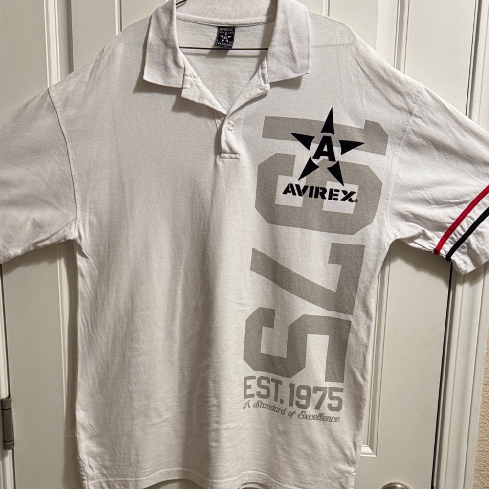 Avirex White Polo with Gray and Red Accents